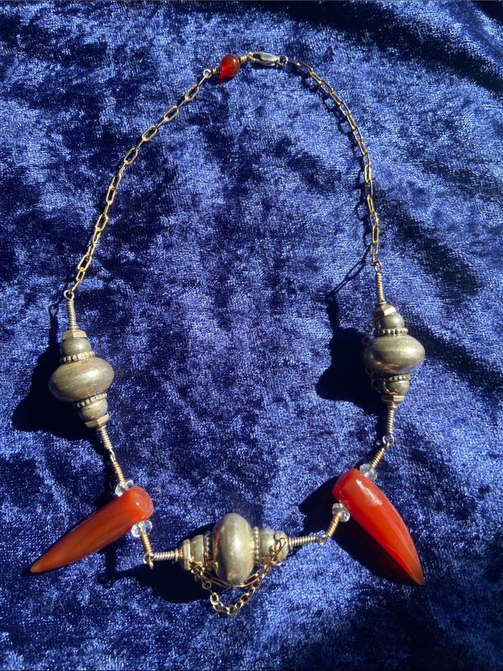 Handmade sterling 925 Red Carnelian and Antiqued Metal Statement Necklace